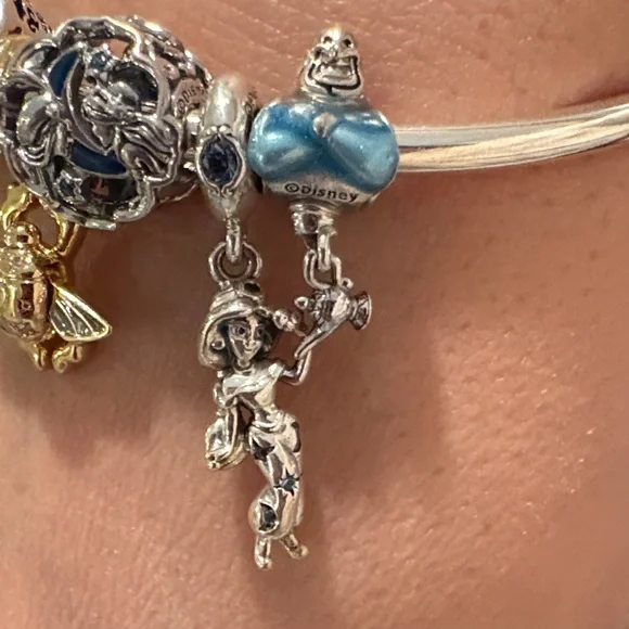 Pandora Silver Charm Bracelet with Blue and Gold Accents - Picture 3 of 13
